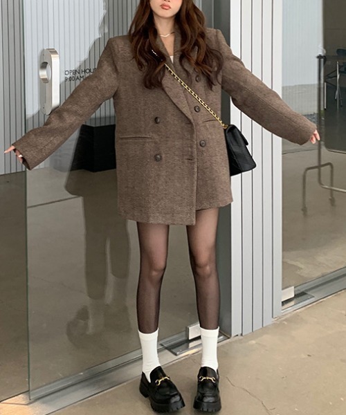 Vipoa（ヴィポア）の「Herringbone big wool Jacket（テーラードジャケット・レディース・ブラウン・FREE）」の3枚目の写真