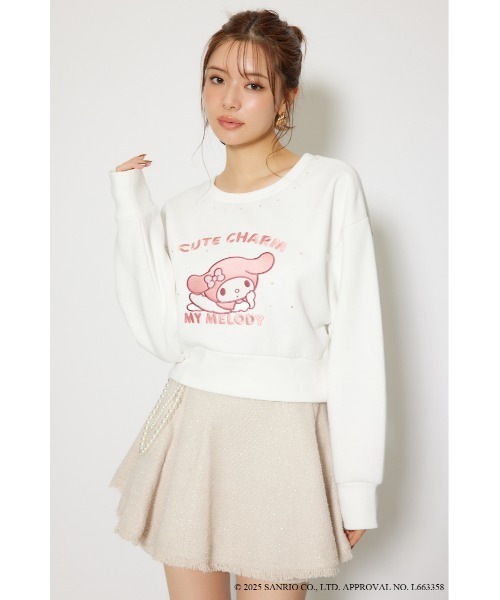 あみみです❣️D.S.CLUBピンク ロゴ入り トレーナー 長袖 マイメロ&クロミコラボスウェットトップス トレーナー 秋服 冬服