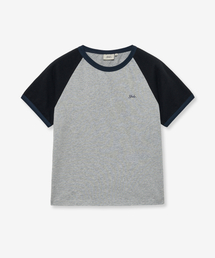 ウィメンズクロップラグランリンガーTシャツ_グレー
