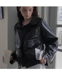 Two-way Rivet Leather Jacket [Black]