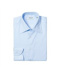 [スリム]レギュラーカラードレスシャツ（ブルー）