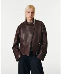CURRENT（カレント）の「LAMB SKIN OVERSIZED BIKER JACKET [BROWN]（ライダースジャケット）」