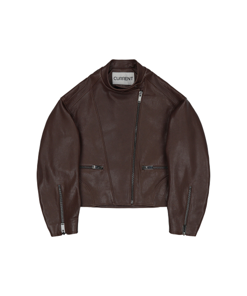CURRENT（カレント）の「LAMB SKIN OVERSIZED BIKER JACKET [BROWN]（ライダースジャケット・レディース・その他・FREE）」の2枚目の写真