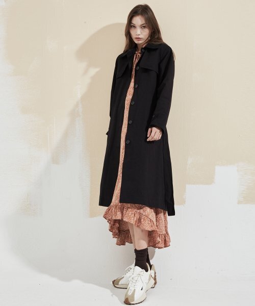 manavis7(マナビスセブン)の「Corduroy Point Trench Coat Black(トレンチコート・レディース・ブラック・FREE)」の2枚目の写真