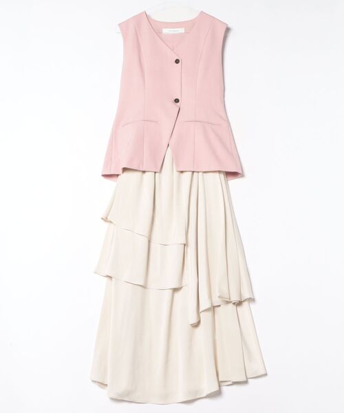 LAGUNAMOON（ラグナムーン）の「ティアードスカートドッキングベストワンピース【セットアップ対応】【夏服】【オフィスカジュアル】（ワンピース・レディース・ベージュ/グレー/ブラック/ピンク・MEDIUM/SMALL）」の4枚目の写真
