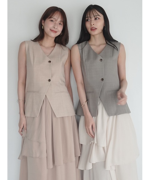 LAGUNAMOON（ラグナムーン）の「ティアードスカートドッキングベストワンピース【セットアップ対応】【夏服】【オフィスカジュアル】（ワンピース・レディース・ベージュ/グレー/ブラック/ピンク・MEDIUM/SMALL）」の9枚目の写真