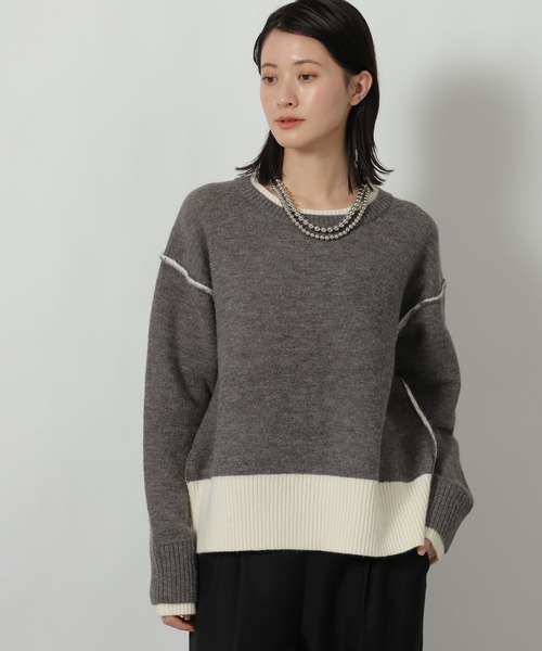 LAKOLE（ラコレ）の「7ゲージ配色ニットプルオーバー / 637047（ニット/セーター・レディース・グレー/ブラック/ブラウン・FREE）」の2枚目の写真