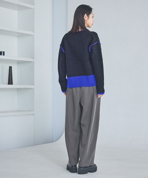 LAKOLE（ラコレ）の「7ゲージ配色ニットプルオーバー / 637047（ニット/セーター・レディース・グレー/ブラック/ブラウン・FREE）」の4枚目の写真