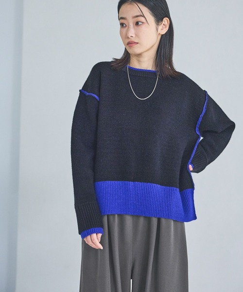 LAKOLE（ラコレ）の「7ゲージ配色ニットプルオーバー / 637047（ニット/セーター・レディース・グレー/ブラック/ブラウン・FREE）」の5枚目の写真