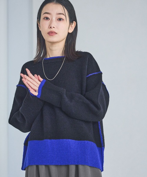 LAKOLE（ラコレ）の「7ゲージ配色ニットプルオーバー / 637047（ニット/セーター・レディース・グレー/ブラック/ブラウン・FREE）」の6枚目の写真