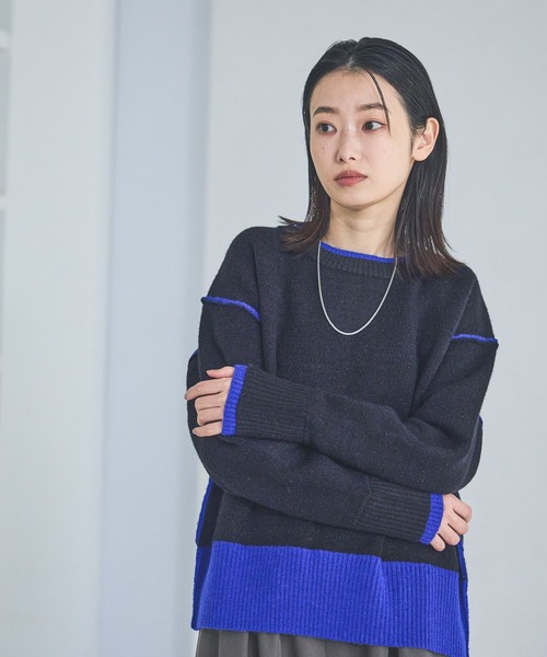 LAKOLE（ラコレ）の「7ゲージ配色ニットプルオーバー / 637047（ニット/セーター・レディース・グレー/ブラック/ブラウン・FREE）」の8枚目の写真