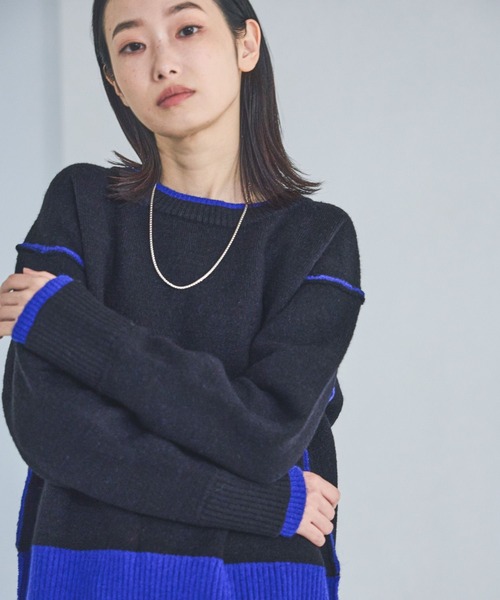 LAKOLE（ラコレ）の「7ゲージ配色ニットプルオーバー / 637047（ニット/セーター・レディース・グレー/ブラック/ブラウン・FREE）」の9枚目の写真