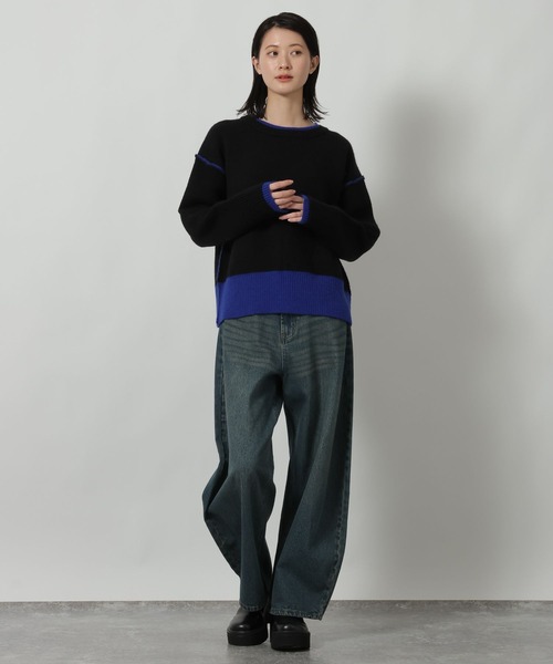 LAKOLE（ラコレ）の「7ゲージ配色ニットプルオーバー / 637047（ニット/セーター・レディース・グレー/ブラック/ブラウン・FREE）」の10枚目の写真