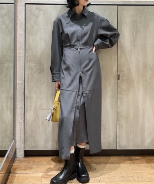 STYLEMIXER(スタイルミキサー)の「レイヤードシャツワンピース(シャツワンピース・レディース・ベージュ/グレー・SMALL/MEDIUM)」の3枚目の写真