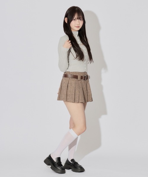 ALLuRing ChaRm(アリュリングチャーム)の「Houndstooth Check Pleated Mini Skirt / 千鳥格子チェックプリーツミニスカート ベルト付き(スカート・レディース・ホワイト×ブラック/ブラウン・S/M)」の13枚目の写真