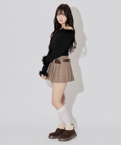 ALLuRing ChaRm(アリュリングチャーム)の「Houndstooth Check Pleated Mini Skirt / 千鳥格子チェックプリーツミニスカート ベルト付き(スカート・レディース・ホワイト×ブラック/ブラウン・S/M)」の16枚目の写真