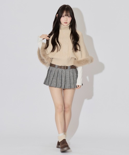 ALLuRing ChaRm(アリュリングチャーム)の「Houndstooth Check Pleated Mini Skirt / 千鳥格子チェックプリーツミニスカート ベルト付き(スカート・レディース・ホワイト×ブラック/ブラウン・S/M)」の21枚目の写真