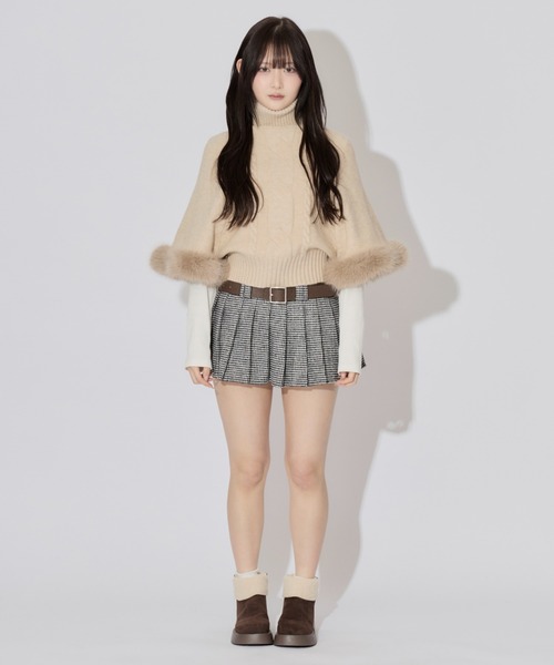 ALLuRing ChaRm(アリュリングチャーム)の「Houndstooth Check Pleated Mini Skirt / 千鳥格子チェックプリーツミニスカート ベルト付き(スカート・レディース・ホワイト×ブラック/ブラウン・S/M)」の20枚目の写真