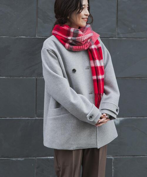 URBAN RESEARCH DOORS（アーバンリサーチドアーズ）の「ウールノーカラーコート｜冬服/暖かい/ミドル丈/通勤服/セレモニー/お出かけ（ピーコート・レディース・グレー系その他/チャコールグレー/ネイビー・MEDIUM）」の4枚目の写真