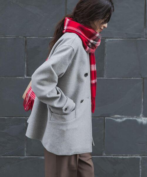 URBAN RESEARCH DOORS（アーバンリサーチドアーズ）の「ウールノーカラーコート｜冬服/暖かい/ミドル丈/通勤服/セレモニー/お出かけ（ピーコート・レディース・グレー系その他/チャコールグレー/ネイビー・MEDIUM）」の5枚目の写真