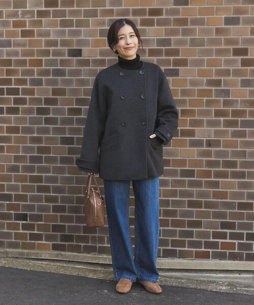 URBAN RESEARCH DOORS（アーバンリサーチドアーズ）の「ウールノーカラーコート｜冬服/暖かい/ミドル丈/通勤服/セレモニー/お出かけ（ピーコート・レディース・グレー系その他/チャコールグレー/ネイビー・MEDIUM）」の20枚目の写真