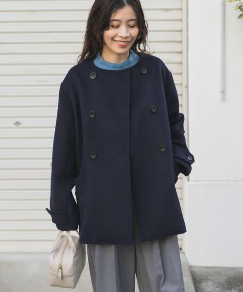 URBAN RESEARCH DOORS（アーバンリサーチドアーズ）の「ウールノーカラーコート（ピーコート・レディース・グレー系その他/チャコールグレー/ネイビー・MEDIUM）」の16枚目の写真