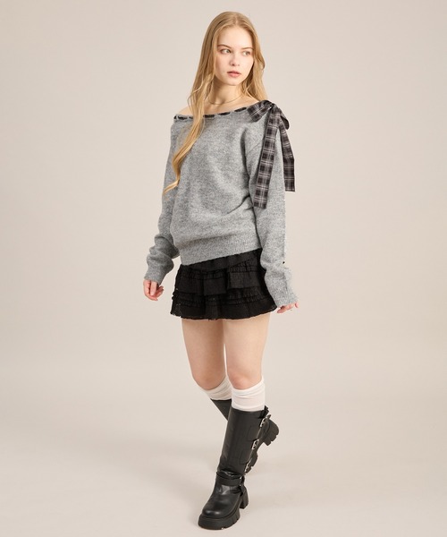 apres jour mignon（アプレジュールミニョン）の「2WAYリボンニットプルオーバー（ニット/セーター・レディース・ネイビー/グレー/ライトグレー・LARGE/フリー）」の8枚目の写真