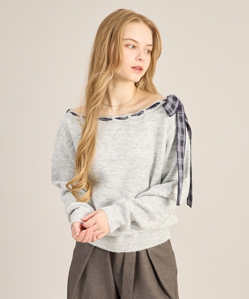 apres jour mignon（アプレジュールミニョン）の「2WAYリボンニットプルオーバー（ニット/セーター・レディース・ネイビー/グレー/ライトグレー・LARGE/フリー）」の12枚目の写真
