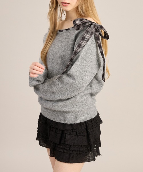 apres jour mignon（アプレジュールミニョン）の「2WAYリボンニットプルオーバー（ニット/セーター・レディース・ネイビー/グレー/ライトグレー・LARGE/フリー）」の18枚目の写真
