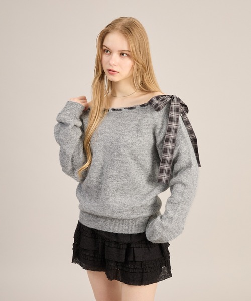 apres jour mignon（アプレジュールミニョン）の「2WAYリボンニットプルオーバー（ニット/セーター・レディース・ネイビー/グレー/ライトグレー・LARGE/フリー）」の19枚目の写真