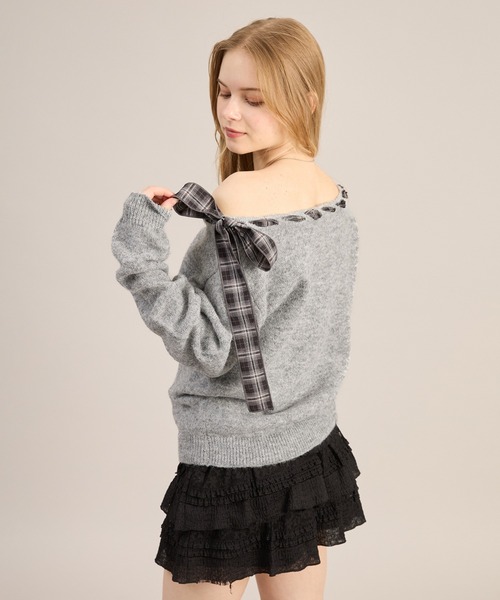 apres jour mignon（アプレジュールミニョン）の「2WAYリボンニットプルオーバー（ニット/セーター・レディース・ネイビー/グレー/ライトグレー・LARGE/フリー）」の21枚目の写真