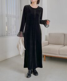 CAPRICIEUX LE'MAGE | 【低身長サイズあり】フレアスリーブベロアワンピース(ワンピース)