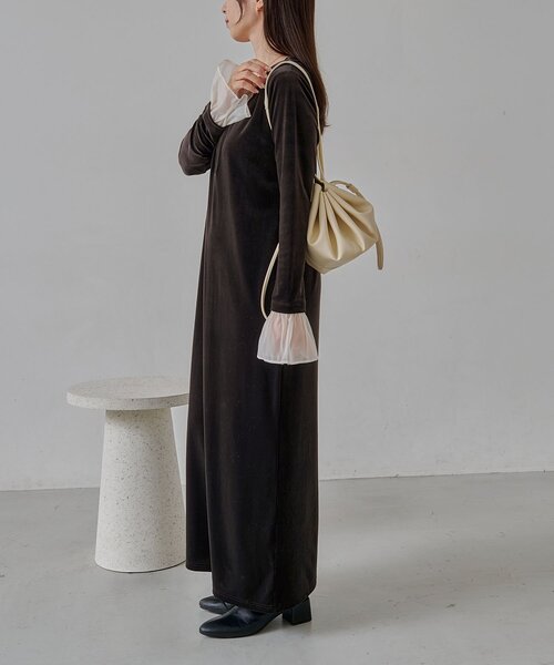 CAPRICIEUX LE'MAGE（カプリシューレマージュ）の「【低身長サイズあり】フレアスリーブベロアワンピース（ワンピース・レディース・ブラック/ベージュ/ブラウン・PS/FREE）」の20枚目の写真