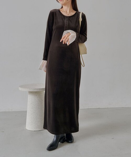 CAPRICIEUX LE'MAGE（カプリシューレマージュ）の「【低身長サイズあり】フレアスリーブベロアワンピース（ワンピース・レディース・ブラック/ベージュ/ブラウン・PS/FREE）」の11枚目の写真