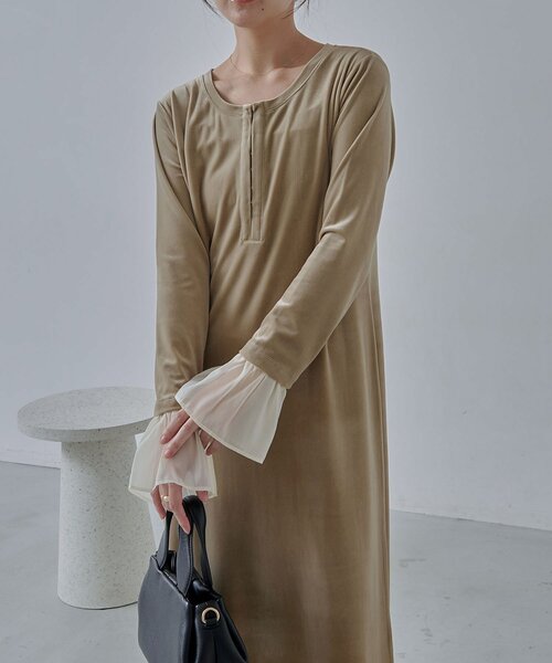 CAPRICIEUX LE'MAGE（カプリシューレマージュ）の「【低身長サイズあり】フレアスリーブベロアワンピース（ワンピース・レディース・ブラック/ベージュ/ブラウン・PS/FREE）」の16枚目の写真