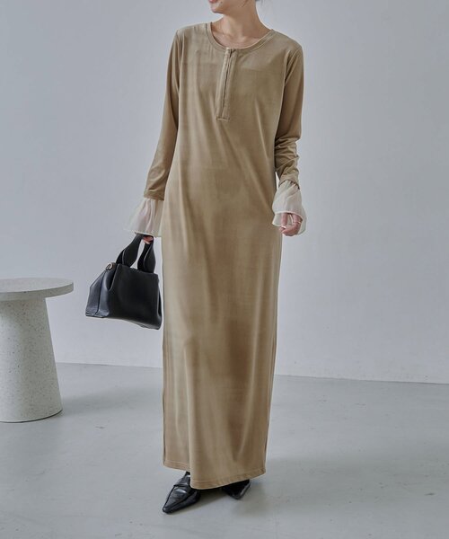 CAPRICIEUX LE'MAGE（カプリシューレマージュ）の「【低身長サイズあり】フレアスリーブベロアワンピース（ワンピース・レディース・ブラック/ベージュ/ブラウン・PS/FREE）」の5枚目の写真