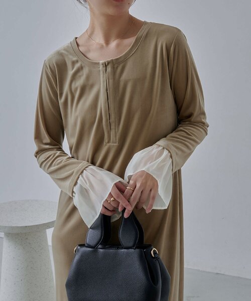 CAPRICIEUX LE'MAGE（カプリシューレマージュ）の「【低身長サイズあり】フレアスリーブベロアワンピース（ワンピース・レディース・ブラック/ベージュ/ブラウン・PS/FREE）」の8枚目の写真