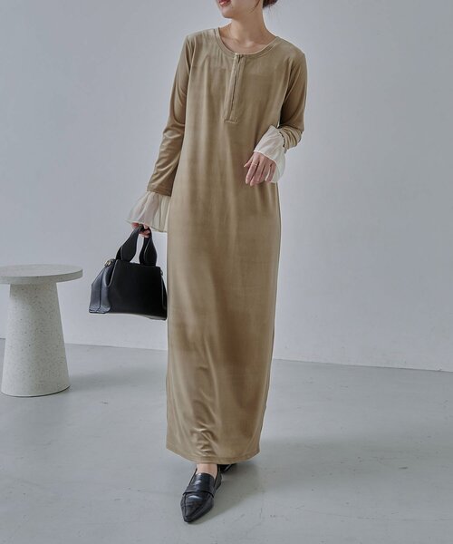 CAPRICIEUX LE'MAGE（カプリシューレマージュ）の「【低身長サイズあり】フレアスリーブベロアワンピース（ワンピース・レディース・ブラック/ベージュ/ブラウン・PS/FREE）」の10枚目の写真