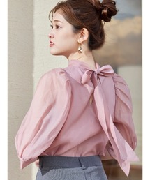 Sheer Back Ribbon Blouse