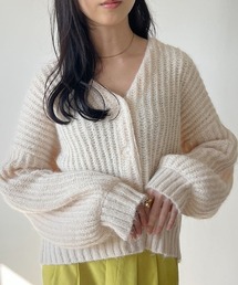 Mac-House | 畦編みVネックパフスリーブカーディガン(カーディガン/ボレロ)