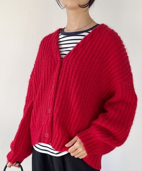 Mac-House(マックハウス)の「畦編みVネックパフスリーブカーディガン(カーディガン/ボレロ・レディース・ブラック/ホワイト/グリーン/イエロー・FREE)」の20枚目の写真