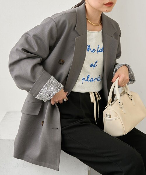 CIAOPANIC TYPY（チャオパニックティピー）の「袖折り返しオーバーサイズテーラージャケット（テーラードジャケット・レディース・アイボリー/グレー/イエロー・ONE SIZE）」の2枚目の写真