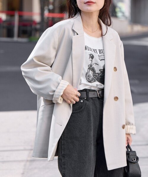 CIAOPANIC TYPY（チャオパニックティピー）の「袖折り返しオーバーサイズテーラージャケット（テーラードジャケット・レディース・イエロー/グレー/アイボリー・ONE SIZE）」の4枚目の写真