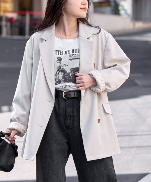 CIAOPANIC TYPY（チャオパニックティピー）の「袖折り返しオーバーサイズテーラージャケット（テーラードジャケット・レディース・イエロー/グレー/アイボリー・ONE SIZE）」の5枚目の写真