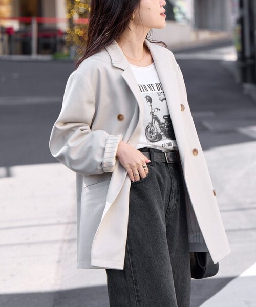 CIAOPANIC TYPY（チャオパニックティピー）の「袖折り返しオーバーサイズテーラージャケット（テーラードジャケット・レディース・イエロー/グレー/アイボリー・ONE SIZE）」の7枚目の写真