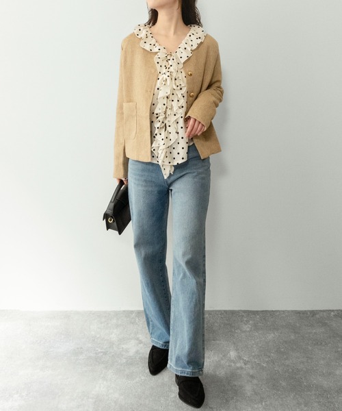 on:nue（オンニュ）の「【on:nue】[着用動画あり！] フロッキードットフリルブラウス /2026 SS COLLECTION（シャツ/ブラウス・レディース・アイボリー/ブラック・FREE）」の4枚目の写真