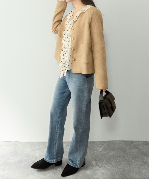 on:nue（オンニュ）の「【on:nue】[着用動画あり！] フロッキードットフリルブラウス /2026 SS COLLECTION（シャツ/ブラウス・レディース・アイボリー/ブラック・FREE）」の5枚目の写真