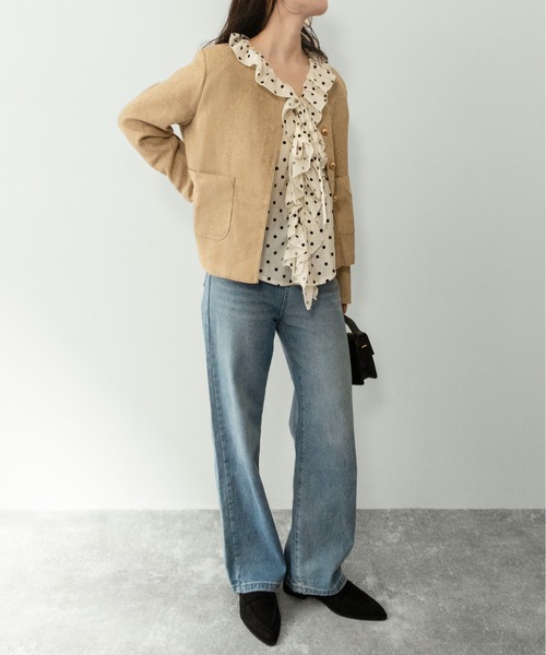 on:nue（オンニュ）の「【on:nue】[着用動画あり！] フロッキードットフリルブラウス /2026 SS COLLECTION（シャツ/ブラウス・レディース・アイボリー/ブラック・FREE）」の6枚目の写真