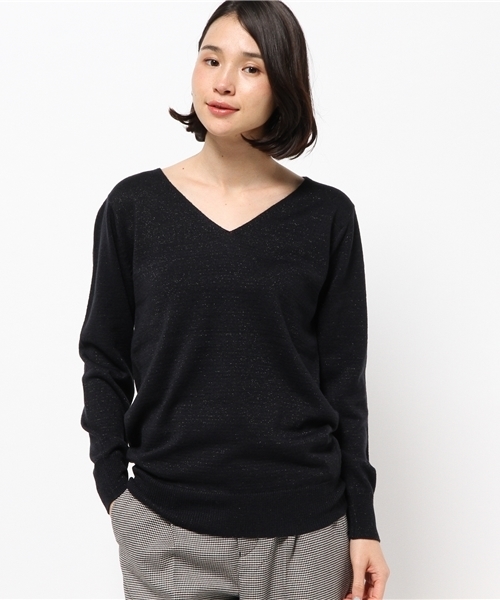 Discoat Parisien（ディスコートパリシアン）の「ラメVネックプルオーバー（ニット/セーター・レディース・ロイヤルブルー/ネイビー/アイボリー/モカ・LARGE/SMALL/MEDIUM）」の3枚目の写真