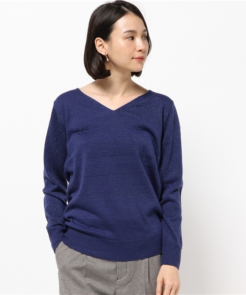Discoat Parisien（ディスコートパリシアン）の「ラメVネックプルオーバー（ニット/セーター・レディース・ロイヤルブルー/ネイビー/アイボリー/モカ・LARGE/SMALL/MEDIUM）」の4枚目の写真